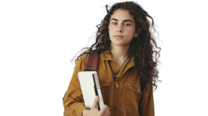 Confident university student holding books on transparent background