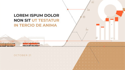 Cover template for presentations, brochures, annual reports, and the like on rail transportation. All the elements are laid out in layers. All strokes are editable