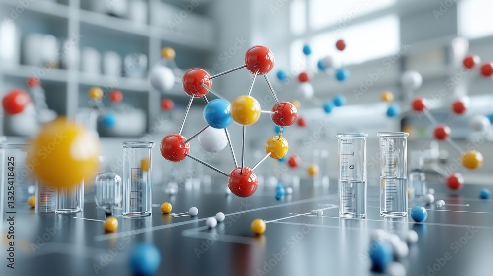 Poster a detailed and intricate 3d rendered model depicting the complex molecular structure and interconnec