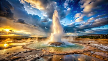 Geothermal geyser erupting in a stunning natural landscape, Iceland, geothermal, geyser, hot spring, nature, volcanic