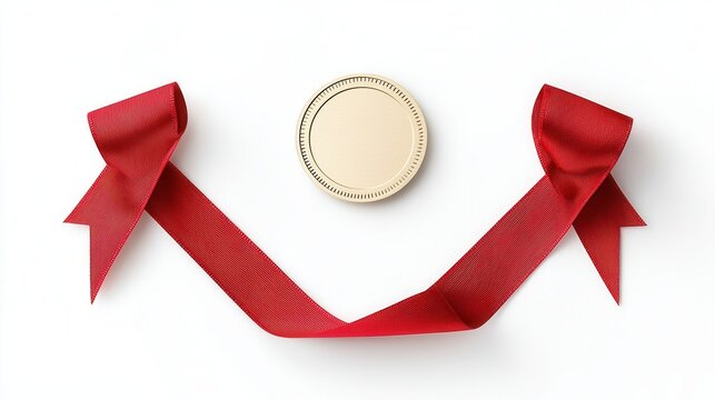 A visually striking gold award ribbon with a blank polished center conveying a sense of prestige and recognition for an impressive achievement