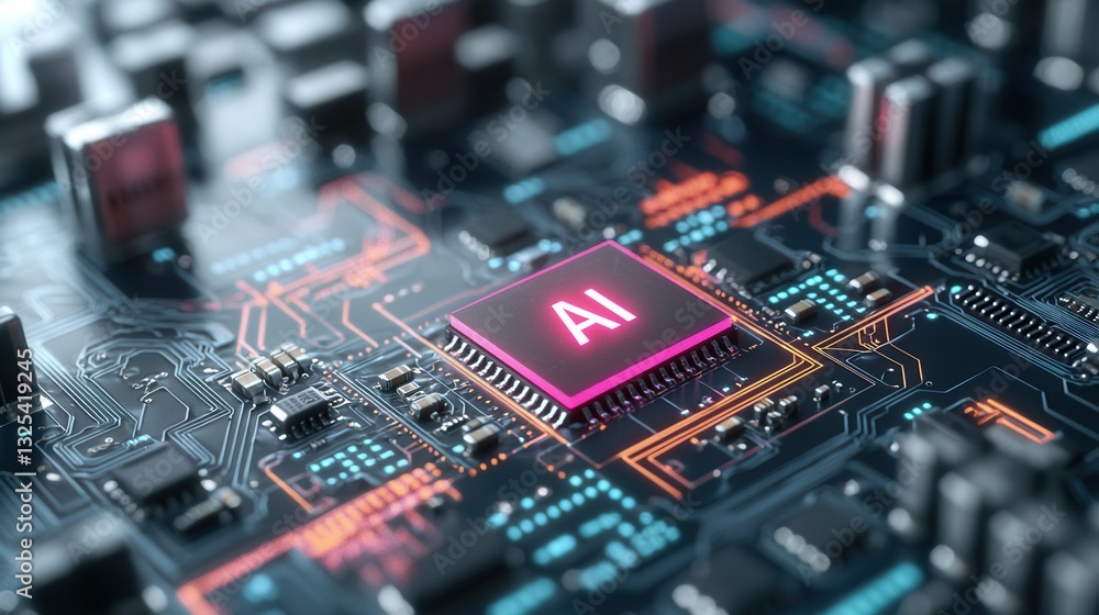 Poster detailed view of a complex microprocessor integrated into a sophisticated electronic circuit board s