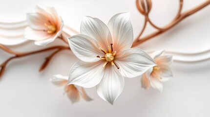 Naklejka premium Layered papier-mâché material, dynamic in motion, beautiful Arabian Jasmine flower clipart isolated on white, blurred lines, action poses, sculpted, textured layers