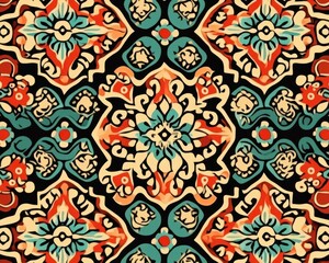 Traditional Korean Dancheong pattern with ornate geometric vibrancy, vintage heritage design