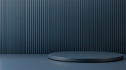 A minimalist blue background with a circular podium for display