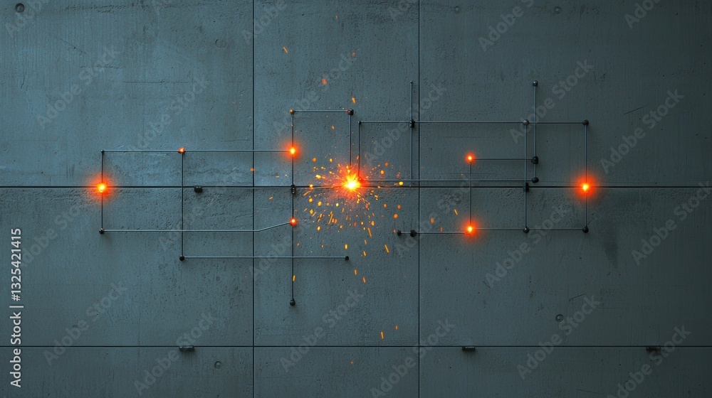 Aufkleber a welding expert clad in heavy protective equipment operates intense sparks and a dramatic grid like