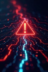 Abstract digital data stream with warning sign, virus, technology, alert