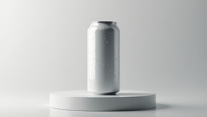  "Minimalist Aluminum Soda Can – Sleek Matte Finish on White Podium"