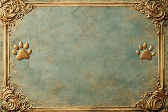 Elegant certificate background with embossed paw prints and golden borders for diplomas and awards in a professional setting