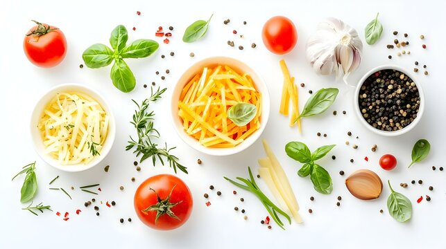 Ramekins with tasty julienne and ingredients
