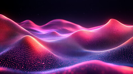 Glowing Abstract Hills with Luminous Points in a Dark Digital Landscape
