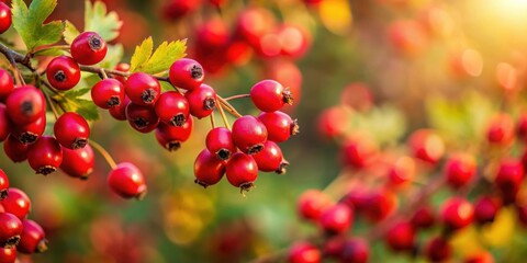 Obraz premium Vibrant red hawthorn berries against a blurred backdrop , hawthorn, berries, red, vibrant, nature, outdoors, autumn, seasonal