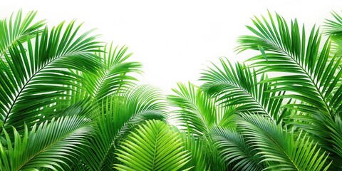 Obraz premium Lush green tropical palm leaves on a white background, tropical, palm, leaves, foliage, green, lush, vibrant, exotic