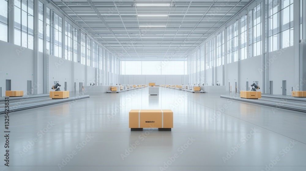 Aufkleber a large modern warehouse with a clean minimalist interior design and advanced automated systems for 