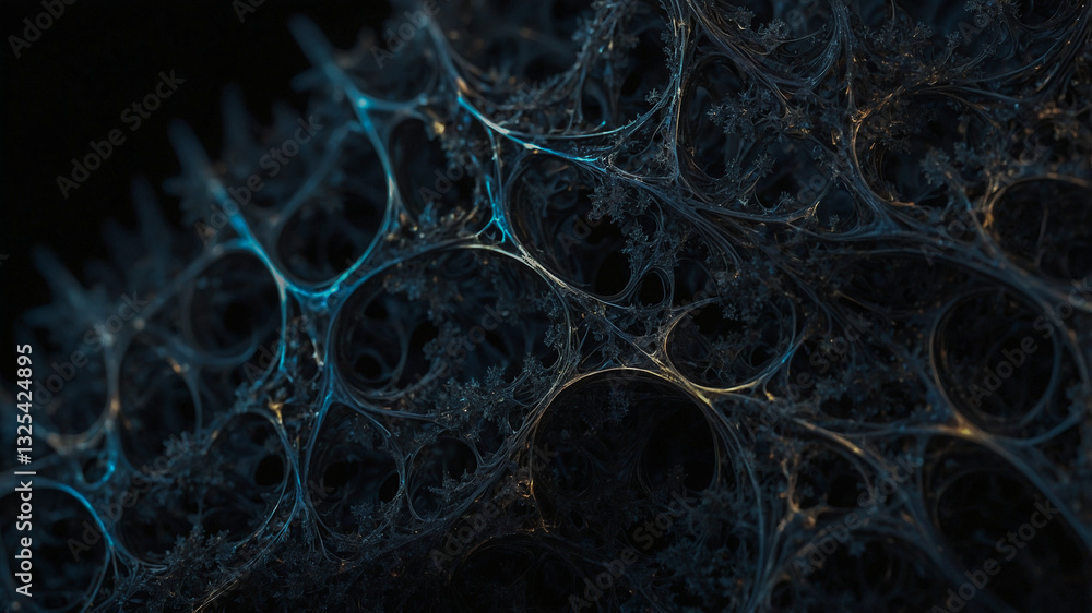 Poster abstract web-like structure with glowing blue fractal details