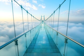 Obraz premium Majestic Glass Bridge Suspended Above a Sea of Clouds Offering Breathtaking Views and a Sense of Adventure
