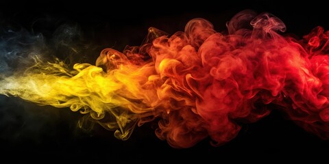 Abstract red and yellow smoke billowing against a dark black background ,  smoke, red, yellow, abstract, vibrant, colors, swirl