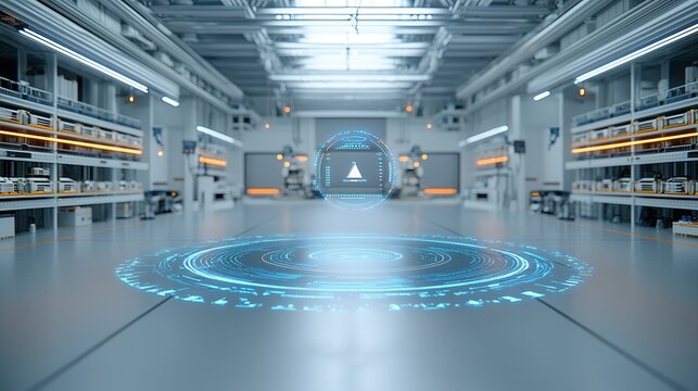 A sleek state of the art warehouse facility where cutting edge logistics automation and digital technologies seamlessly integrate to optimize storage distribution and inventory management