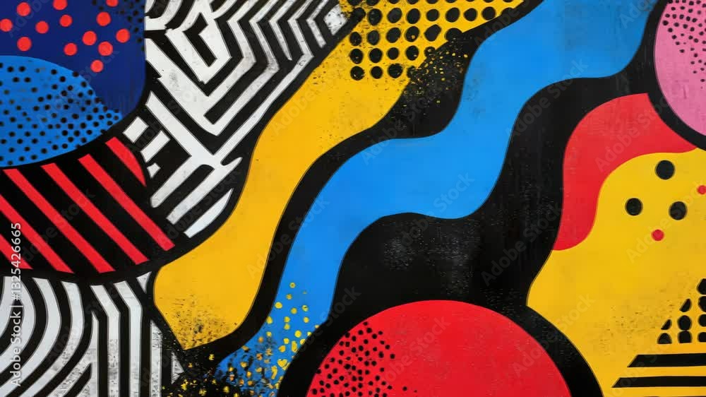 Poster dynamic abstract art patterns in bold colors and geometric shapes