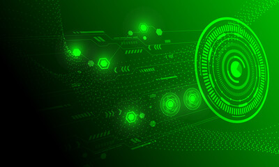 green dot lines wave curves with lines circuit networking cyberspace abstract high technology background