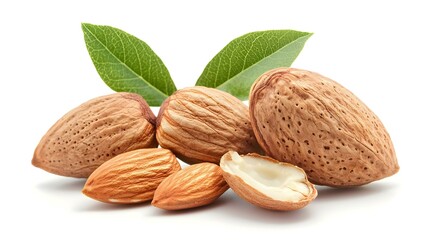 Almond nut in shell and shelled isolated