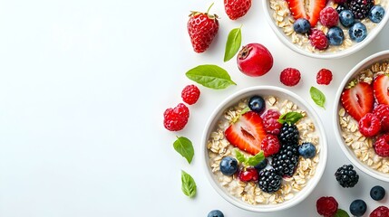 Bowls of oatmeal with berries and fruits
