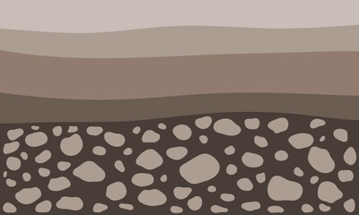 Brown gravels and soils layers. Sedimentary deposition