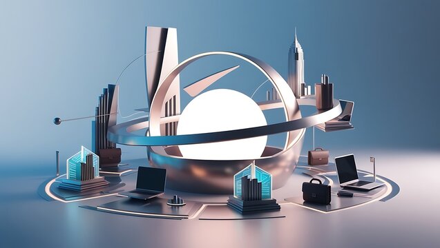 modeling and 3d rendering of a conceptual illustration of business theme