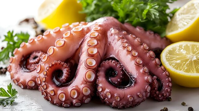 Fresh raw octopus on a white background