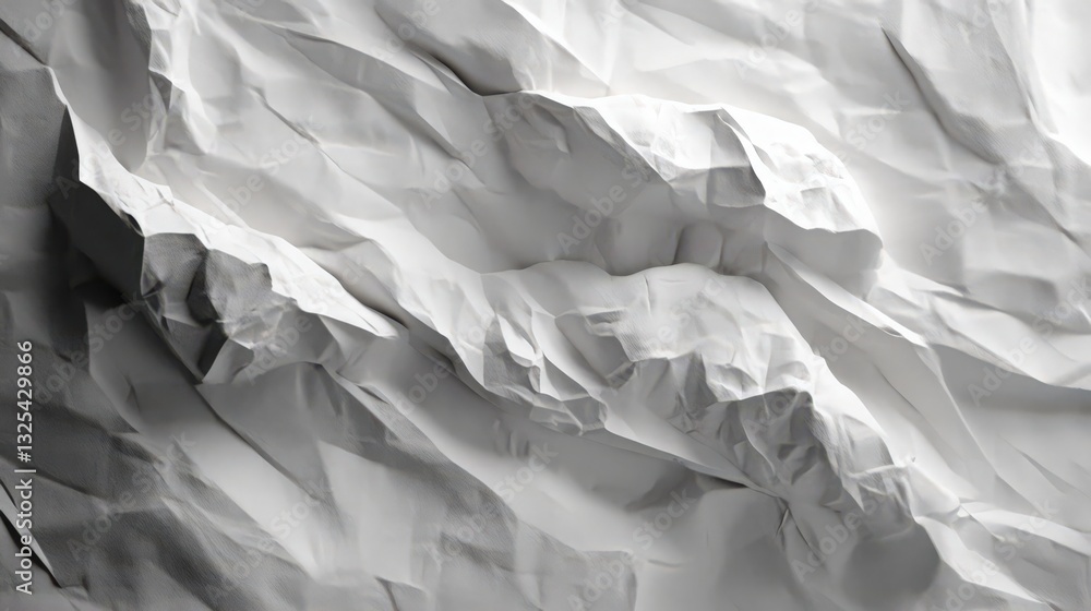 Poster abstract wrinkled texture, white fabric with light and shadow patterns