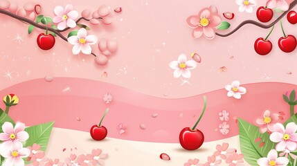 The Cherry Background of Children's Day: The Bright Red Fruits Decorating the Lively and Childish Time