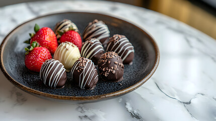 Exquisite Chocolate Covered Strawberries on Elegant Marble Table
