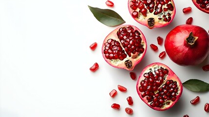 pomegranate fruit on white background with empty