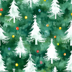 Fototapeta premium Christmas Tree Background, Green Watercolor Wash