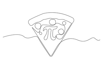 Happy pi day concept line art drawing. Pizza slice with pi outline vector on white background.