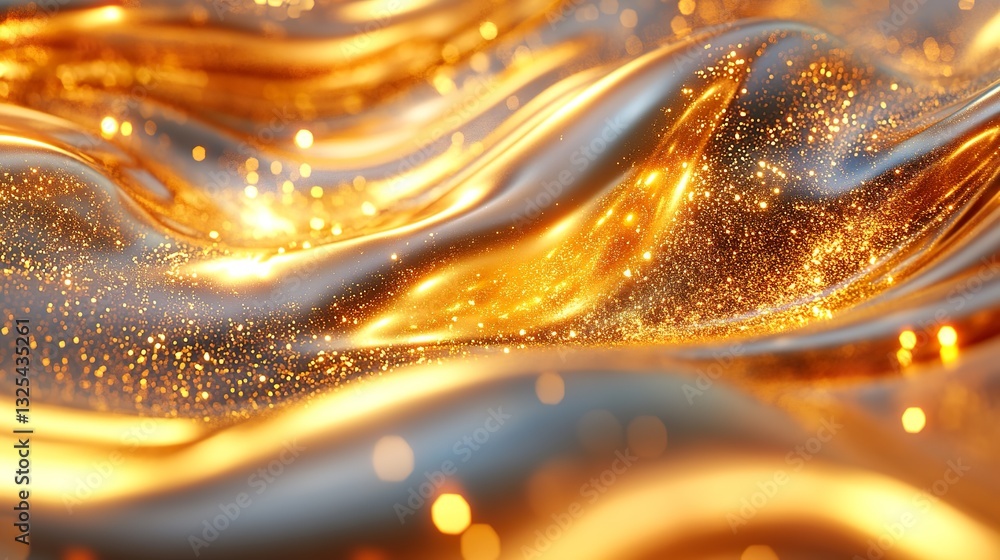 Aufkleber flowing abstract golden waves with sparkling and shimmering illumination effects