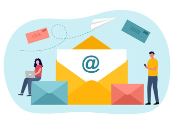 Contact us via email communicate with customer or client. Business information or business contact concept.