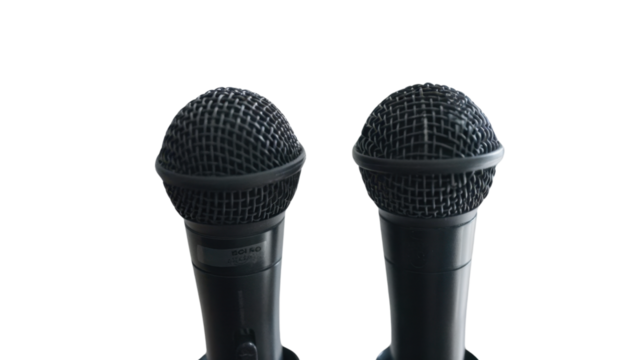 Two microphones standing on transparent background