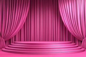 Pink Stage Background with Elegant Drapes and Circular Steps