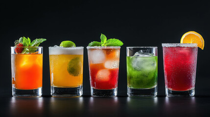 Fototapeta premium Assorted Iced Drinks Displayed in High Resolution with Fresh Ingredients and Vibrant Colors