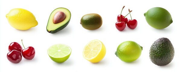 Fresh Fruits and Vegetables Collection on White Background
