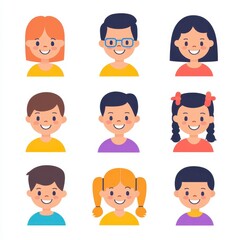 Fototapeta premium Colorful Cartoon Faces of Children with Smiling Expressions