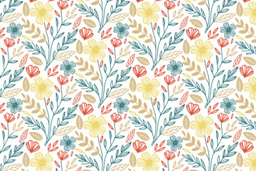 Obraz premium detailed outline flower and leaf pattern with sketch style botanical elements for decorative home decor and packaging 