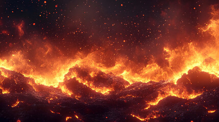 Fototapeta premium Superheated glowing coals radiating waves of intense red orange and golden light