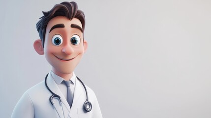 Stylized 3D cartoon doctor, big expressive eyes,