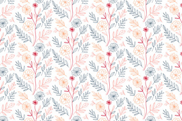 minimalist continuous line art floral pattern with elegant outline flowers and leaves for trendy home decor and wrapping paper
