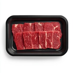 Fresh Raw Beef Slices on Black Tray for Culinary Preparation