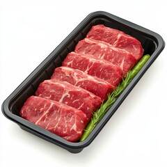 Fresh Raw Beef Cuts Displayed in Black Plastic Packaging