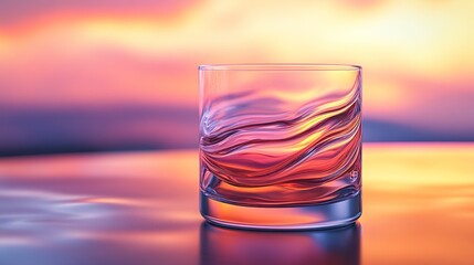 A Clear Glass Displaying Reflective Waves of Vibrant Color