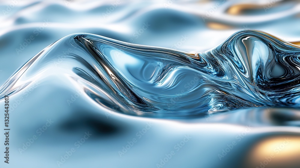 Poster abstract fluid surface reflecting light with flowing waves and curves